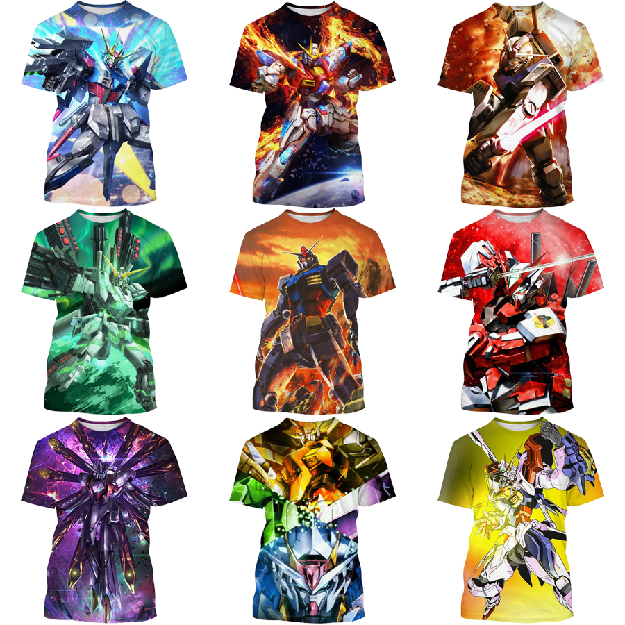 Japanese Anime Gundam 3D Digital Printing Shirt for Men's and Kid's Fashion Unisex Casual Custom All Over Print OEM and ODM Tops