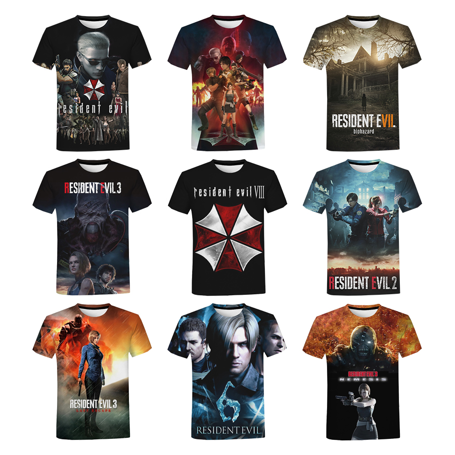 2022 Hot Video Games Resident Evil 3D Printed Shirt for Men Summer Casual 3D Printing Shirt From Men Round Neck Personality Tops