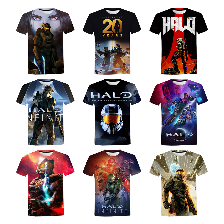 2022 Hot Halo 3D Printed Shirt for Men American Video Games Summer Casual 3D Printing Shirt From Men Round Neck Personality Tops