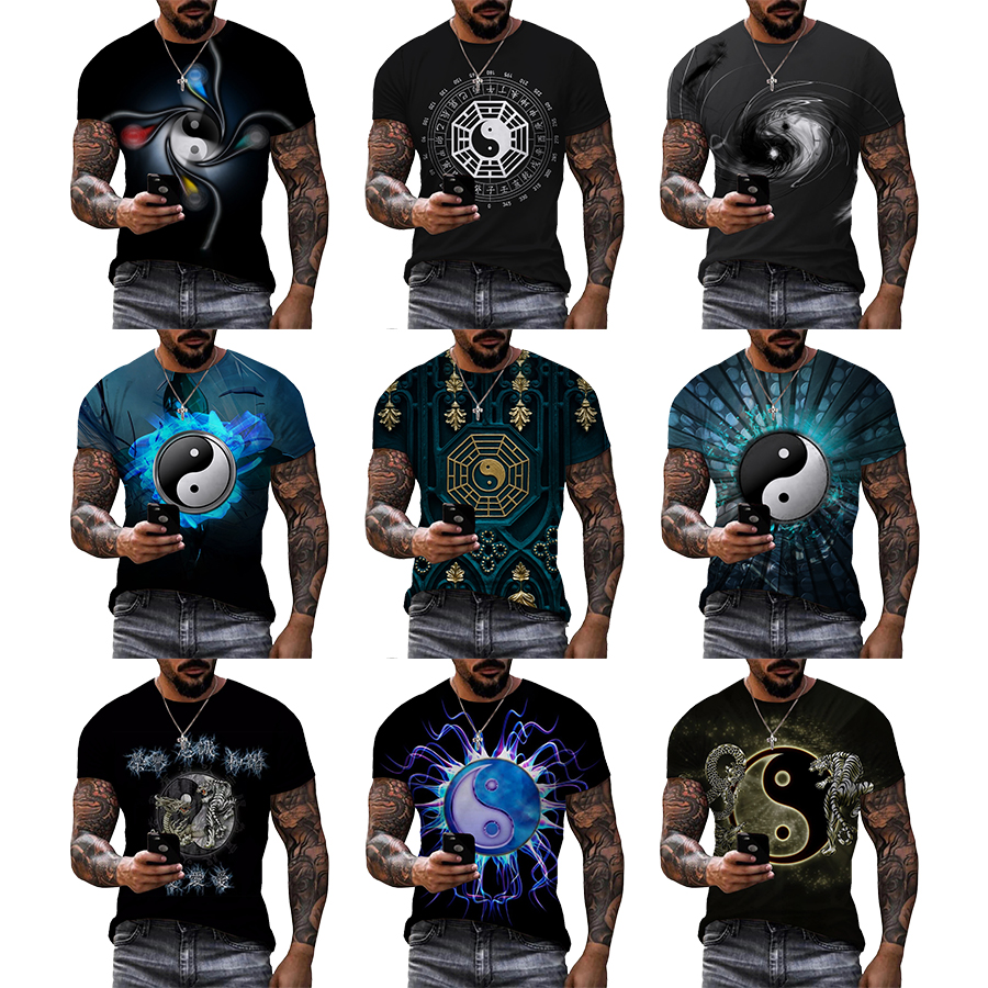 Chinese Yin Yang Eight Diagrams 3D Printed Shirt for Men Digital Printing T Shirt Custom Unisex Over Print OEM and ODM T-shirts