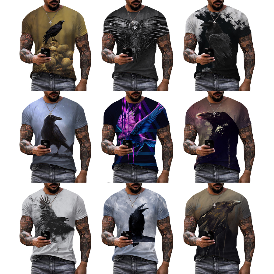 Raven Bird 3D Printed Shirt for Men 2022 Animals Digital Printing Shirt for Men's Custom Unisex Over Print OEM and ODM T-shirts