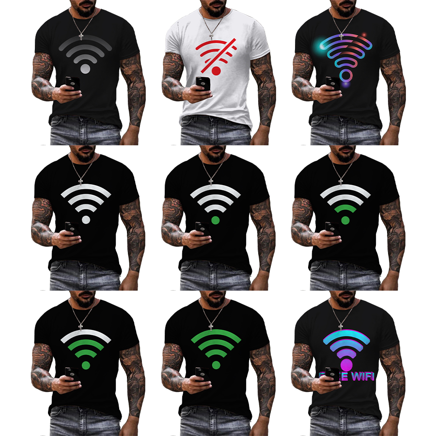 2022 Wifi Pattern 3D Printed Shirt for Men's Fashion Summer Short Plus Size Over Printing T Shirt From Men OEM and ODM T-shirts