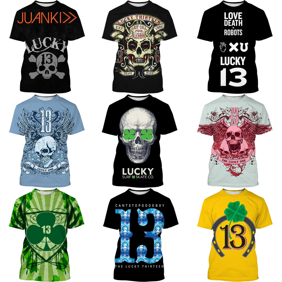 Funny  Lucky Number 13 3D Digital Printing Shirt for Men's and Kid's 2022  New Unisex Custom All Over Print OEM and ODM Tops