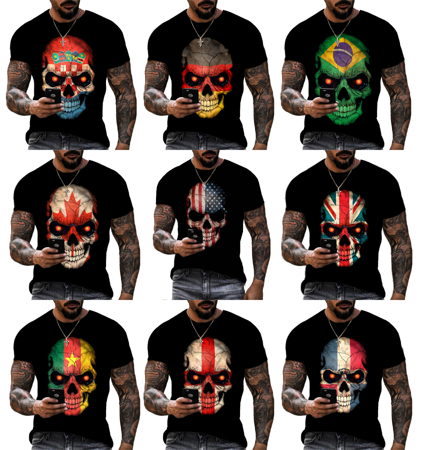 2022 Hot National Flag Skull 3D Printed Shirt for Men's Custom Unisex Plus Size Over Printing T Shirt OEM and ODM T-shirts