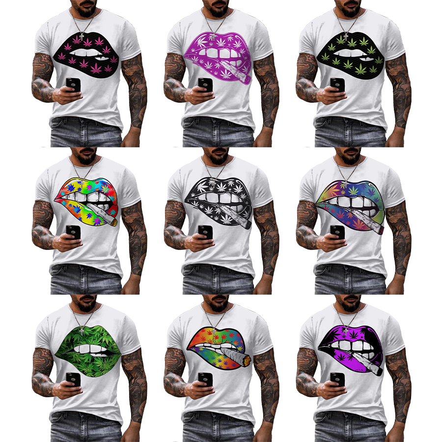 Weed lips 3D Printed Shirt for Men 2022 Hot Pattern Digital Printing T Shirt Custom Unisex Over Print OEM and ODM T-shirts