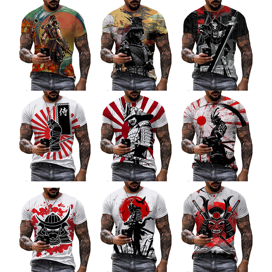 Japanese Samurai Pattern 3D Printed Shirt for Men's Summer Short Plus Size Over Printing T Shirt From Men OEM and ODM T-shirts