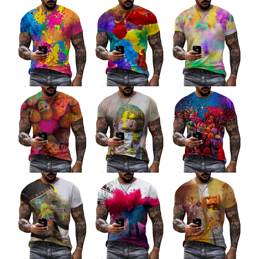 2022 Funny Indian Color Festival 3D Printed Shirt for Men's Fashion Custom Unisex Plus Size Over Print OEM and ODM T-shirts