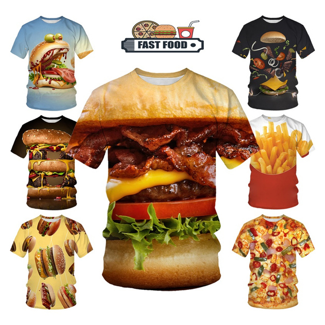 Summer New Food Hamburger 3D Printed Shirt for Men Fries Fashion Chicken 3D Printing Shirt From Men Casual Fashion Fast Food Top