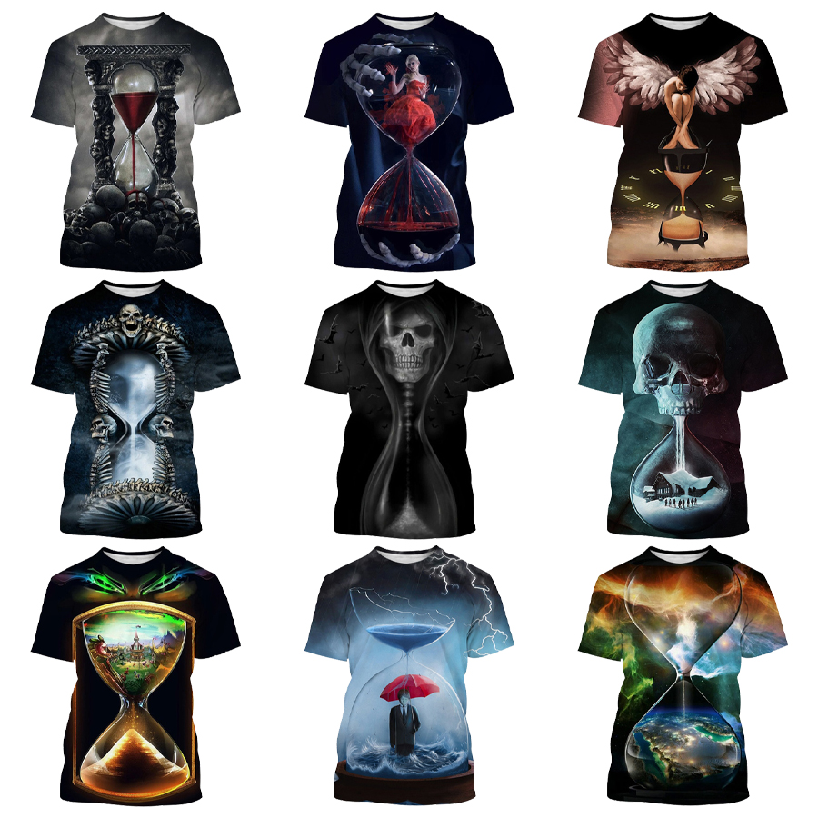 2022 Hot Design Hourglass 3D Digital Printing Shirt for Men's and Kid's Fashion Unisex Custom All Over Print OEM and ODM Tops