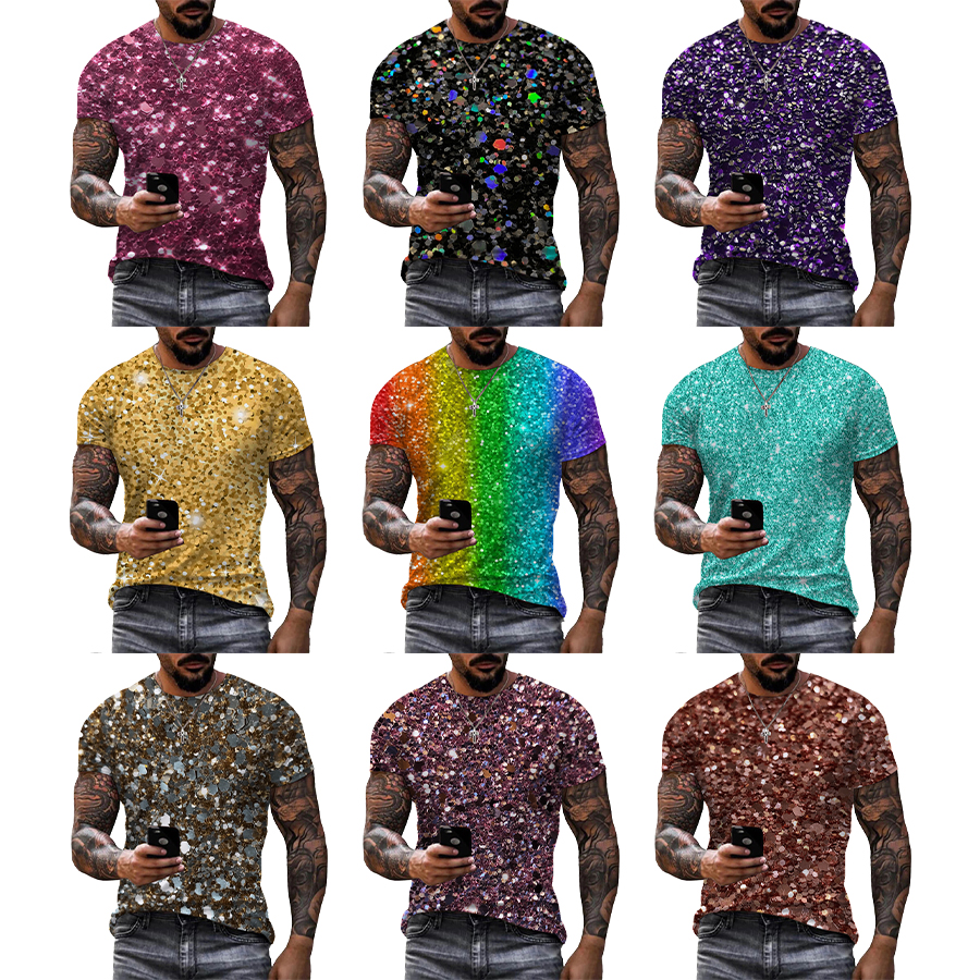 Pretty Pattern Sequin Glitter 3D Printed Shirt for Men Digital Printing T Shirt Custom Unisex Over Print OEM and ODM T-shirts
