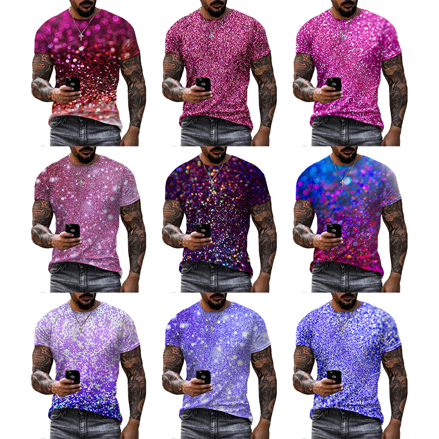 Glitter Pattern 3D Printed Shirt for Men's Pretty Summer Short Plus Size Over Printing T Shirt From Men OEM and ODM T-shirts
