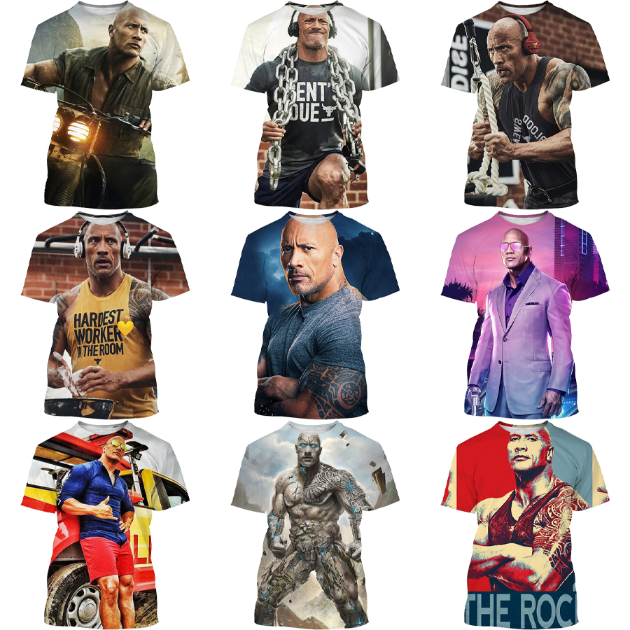 Dawn Johnson 3D Digital Printing Shirt for Men's and Kid's 2022 The Rock Unisex Custom All Over Print OEM and ODM Tops