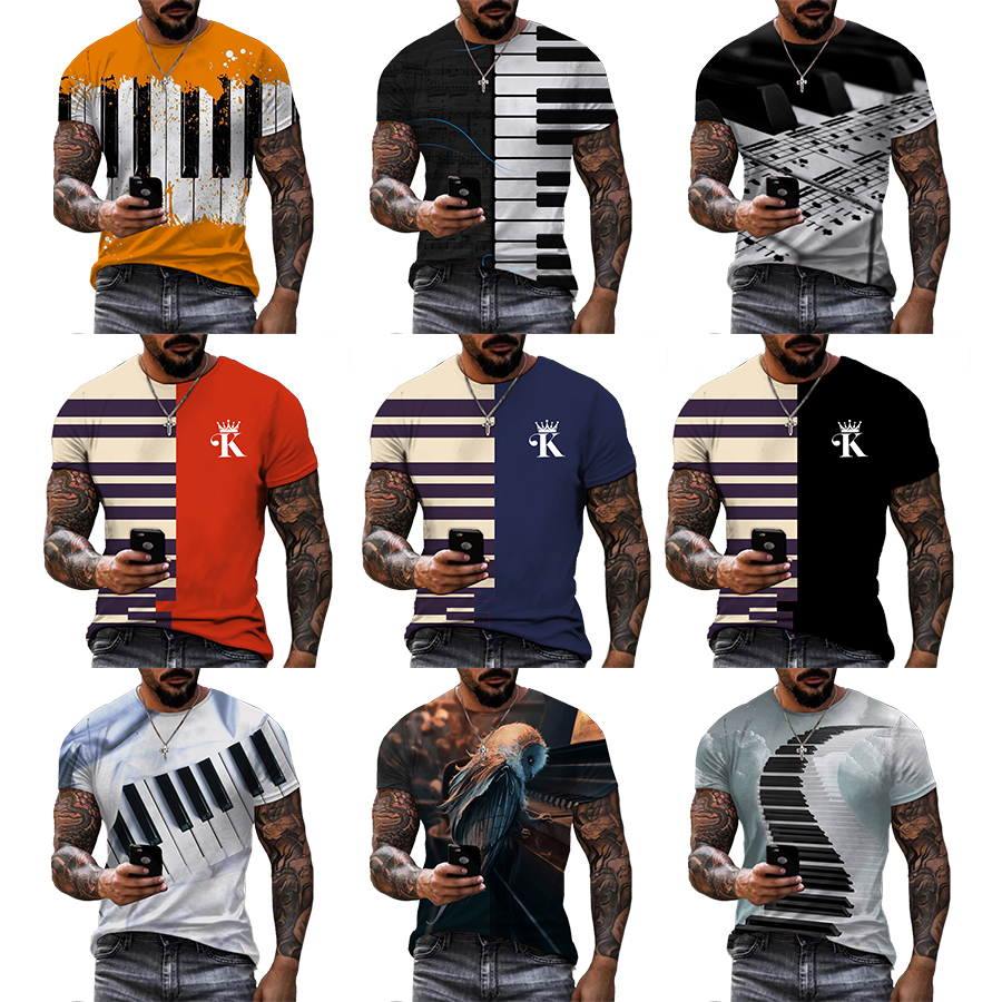 Piano Notes 3D Printed Shirt for Men's Funny Fashion Cool Custom Unisex Plus Size Over Printing T Shirt OEM and ODM T-shirts