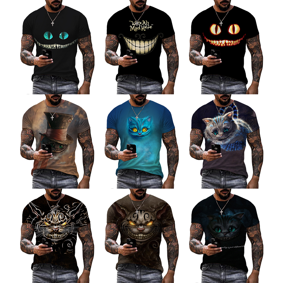 Funny Animals Cheshire Cat 3D Printed Shirt for Men's Summer Short Plus Size Over Printing T Shirt From Men OEM and ODM T-shirts