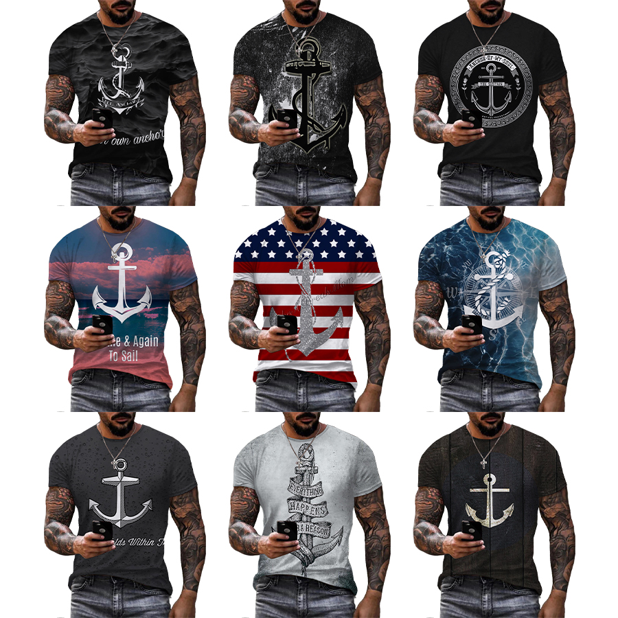 American Ocean Anchor 3D Printed Shirt for Men Funny Digital Printing Shirt for Men's Custom Unisex Over Print OEM ODM T-shirts