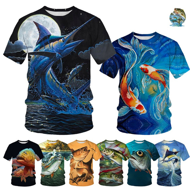 Summer New  Koi Fish Pattern 3D Printed Shirt for Men the Most Ferocious Fish 3D Printing Shirt From Men Carp Goldfish Tops