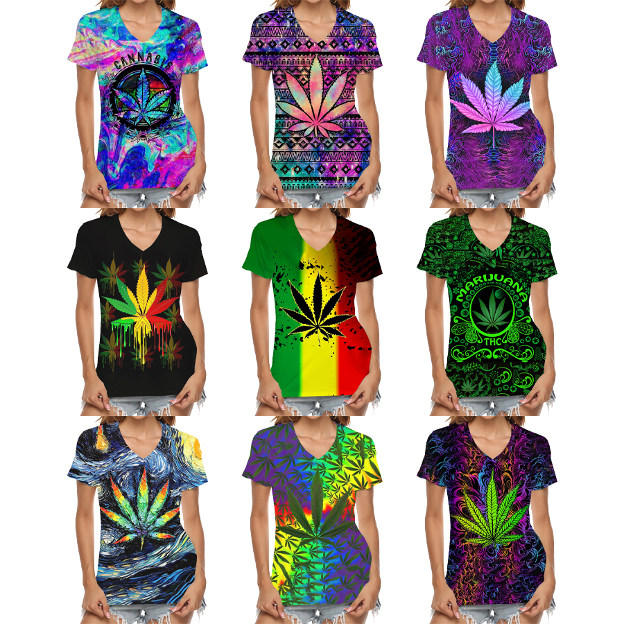 Bob Marley Weeds Leaf 3D Digital Printing Shirt for Women Custom All Over Print tshirt V-neck Graphics Printed Tees 3D T Shirt