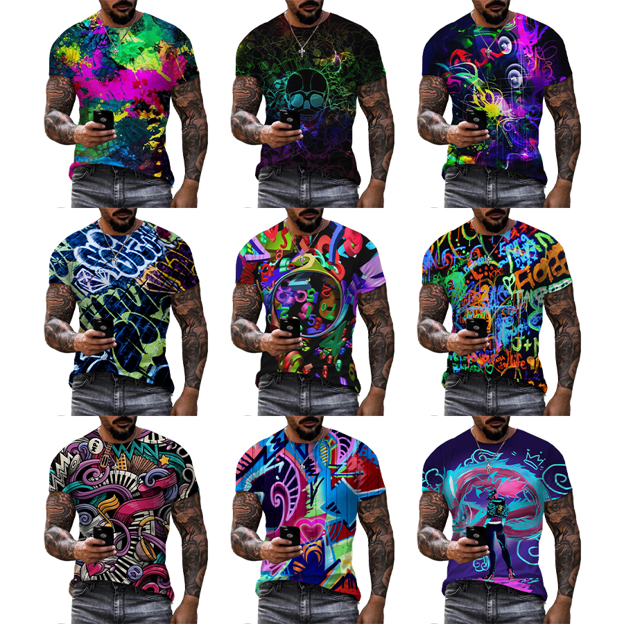 Neon Graffiti 3D Printed Shirt for Men's Pretty Pattern Summer Short Plus Size Over Printing T Shirt From Men OEM ODM T-shirts