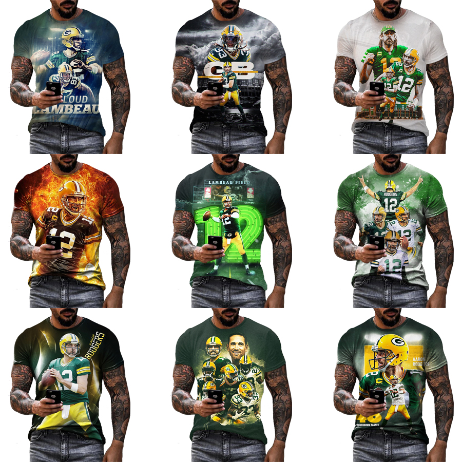 Football Star Aaron Rodgers 3D Digital Printing Shirt for Men's and Kid's Rugby Unisex Custom All Over Print OEM and ODM Tops