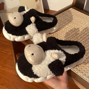 Cow Cotton Slippers Women Autumn and Winter Indoor Household Thick Bottom Plush Baotou Couple Cotton Slippers Men
