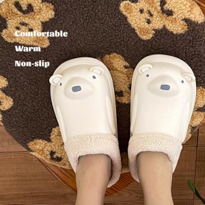 Polar bear EVA waterproof cotton slippers women’s winter indoor cartoon warm confinement shoes couple home fur slippers
