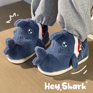 Shark cotton slippers women’s winter indoor fleece warm thick bottom funny cartoon couple cotton slippers men
