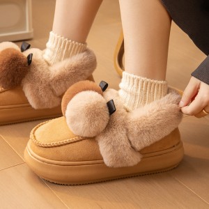 Outer wear cotton slippers women winter thick bottom snow boots plus velvet thick warm bag with cotton slippers factory