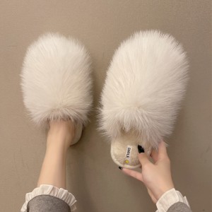 Ms long hair fluffy cotton slippers in winter home household lovers fashion shoes slippers female warm indoor wood floor