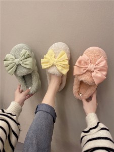 Cotton slippers women’s autumn and winter thick bottom soft bottom net red bow home cute new slippers indoor