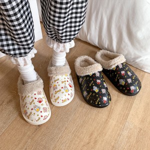 Printed waterproof shoe cover cotton slippers women’s home warm couple men’s indoor bathroom cute platform slippers home