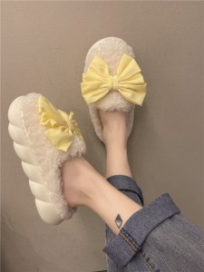 Cotton slippers women’s autumn and winter thick bottom soft bottom net red bow home cute new slippers indoor