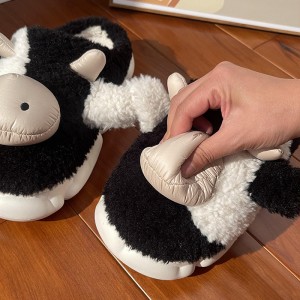 Cow Cotton Slippers Women Autumn and Winter Indoor Household Thick Bottom Plush Baotou Couple Cotton Slippers Men