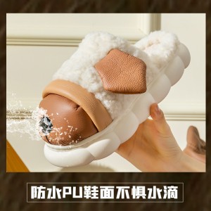 Step on feeling cotton slippers women’s autumn and winter warm thick bottom home indoor couple cartoon low bag and cotton slippers men