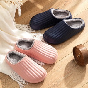 Waterproof cotton slippers women’s winter indoor home anti-slip warm couple plush soft bottom stepping on shit cotton slippers men
