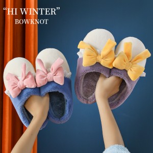 Cotton slippers girl heart bow ins student female winter warm cute plush indoor non-slip household
