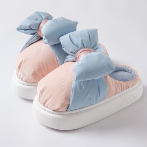 Cotton slippers women’s winter indoor home insulation plus pile thick bottom girls heart bow cotton slippers men