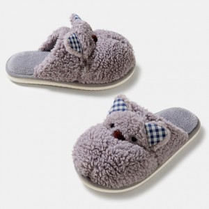 Cute bear rabbit cotton slippers women autumn and winter home indoor suede warm cartoon couple plush cotton slippers