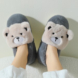 Cartoon cotton slippers women’s bag with warm winter plush home indoor thick bottom non-slip cute floor slippers men