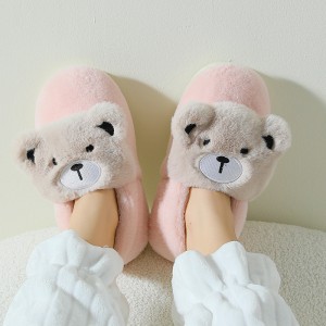 Cartoon cotton slippers women’s bag with warm winter plush home indoor thick bottom non-slip cute floor slippers men