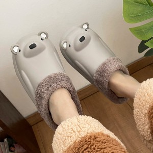 Polar bear EVA waterproof cotton slippers women’s winter indoor cartoon warm confinement shoes couple home fur slippers