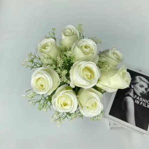 Wholesale silk peony artificial flowers rose bouquet 18 heads white roses artificial flower bunch for wedding decor