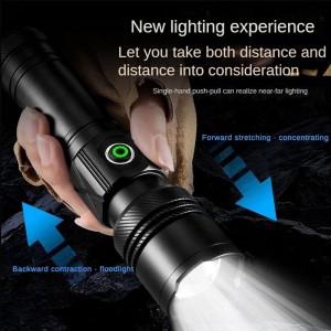 Lampe de poche d'urgence extérieure à zoom portable de type C à 5 modes LED