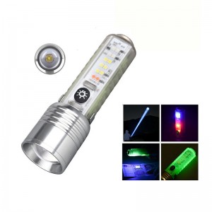 White laser LED with flashing red and blue USB charging zoom flash