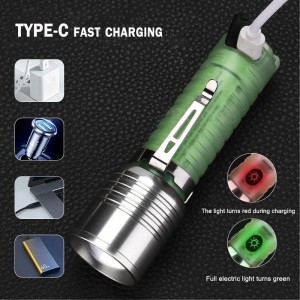 White laser LED with flashing red and blue USB charging zoom flash