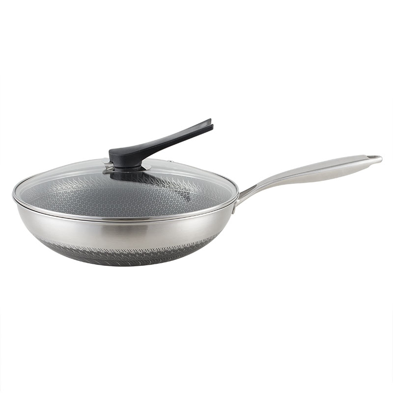 12.6 inch Hybrid Stainless Steel NonStick Wok Pan with lid,honeycomb non stick wok 1