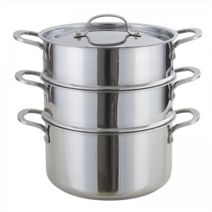 5Qt 24cm Premium 430 Stainless Steel Steamer Set with Metal Handles and Lid