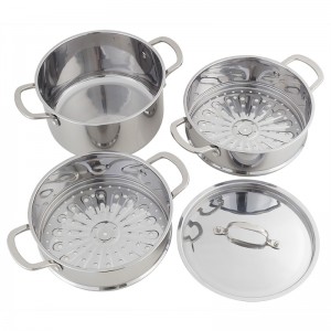 5Qt 24cm Premium 430 Stainless Steel Steamer Set with Metal Handles and Lid