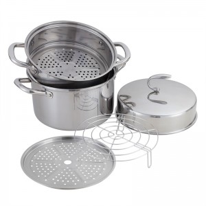 8Qt Premium 304 Tri-Layer Stainless Steel Steamer with Metal Lid and Handle, 28/30/32cm