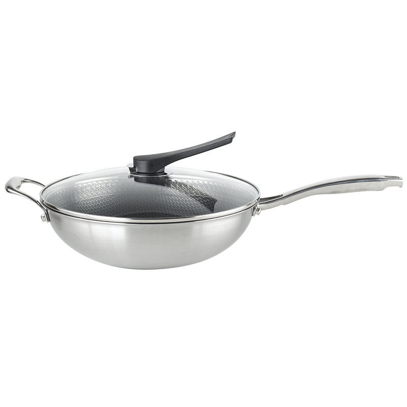 YUTAI  13.4 inch 18-10 Stainless Steel Multi-Ply Clad Wok ,Dishwasher and Oven Safe 1
