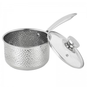 YUTAI 304 stainless steel hammered saucepan with tempered glass lid